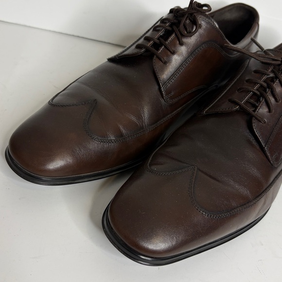 Salvatore Ferragamo Shoes Mens 7.5 US 8.5 Dark Brown Leather Wingtip Derby Dress - Picture 9 of 13